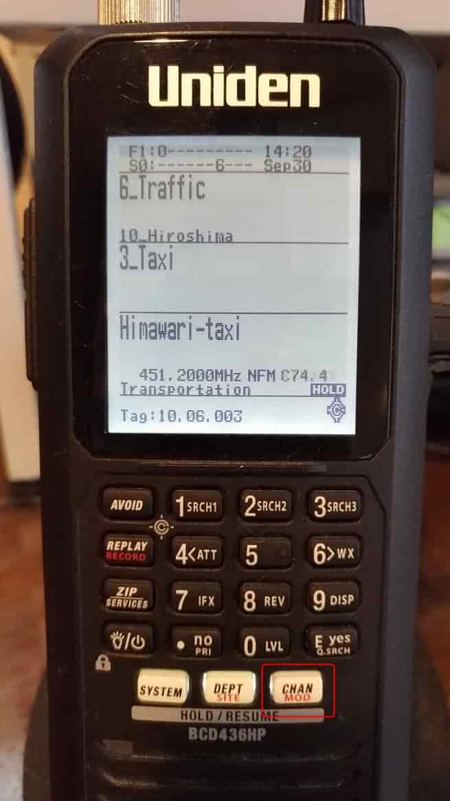 BCD436HPのVFO設定手順1
