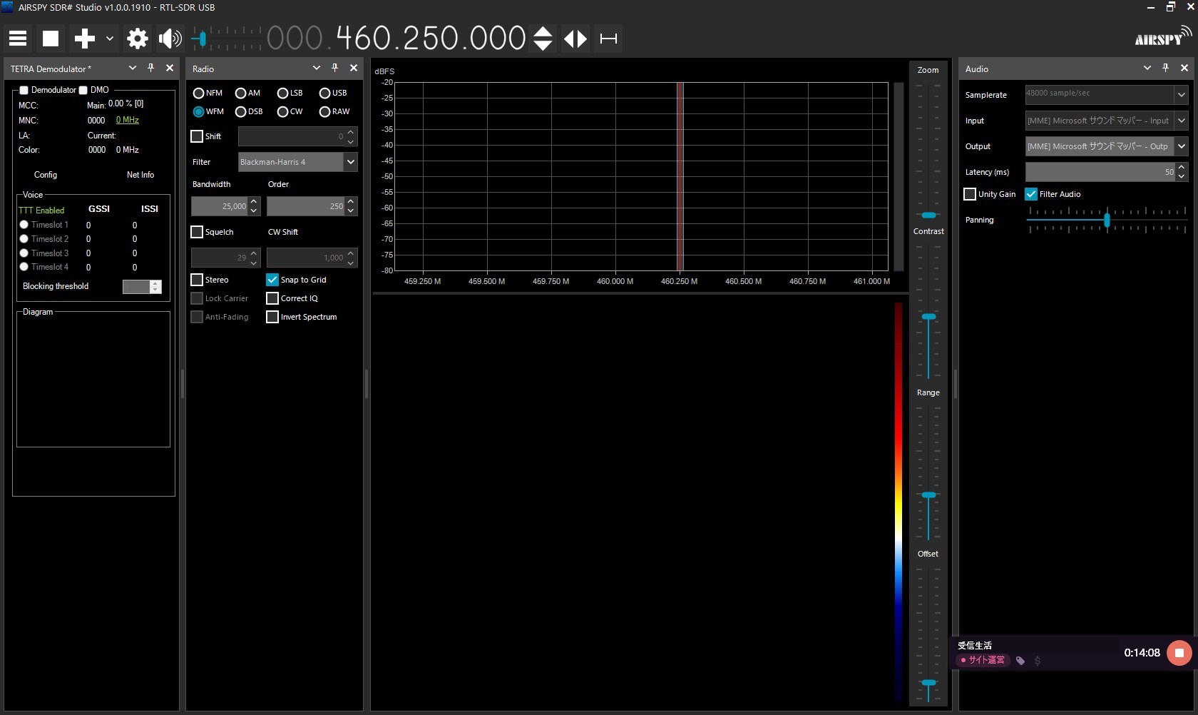 TETRA Demodulatorとともに起動したSDRSharp