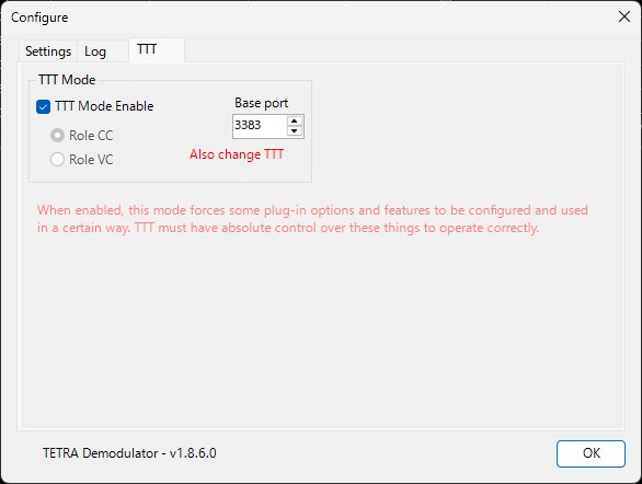 TETRA Demodulatorの「TTT」タブ